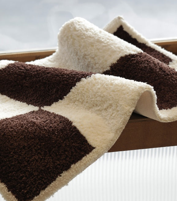 Tapis Damier Texturé Blanc & Brun