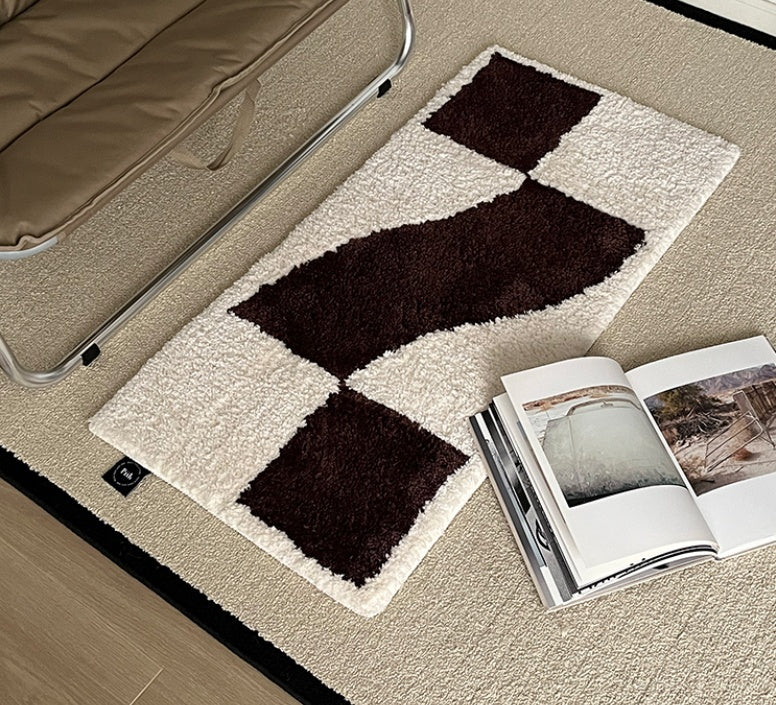 Tapis Damier Texturé Blanc & Brun