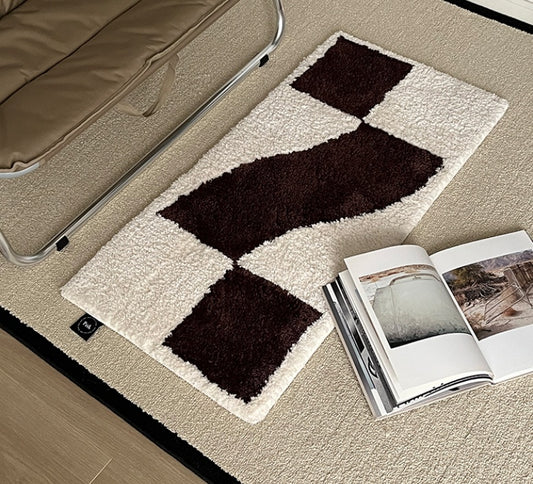 Tapis Damier Texturé Blanc & Brun