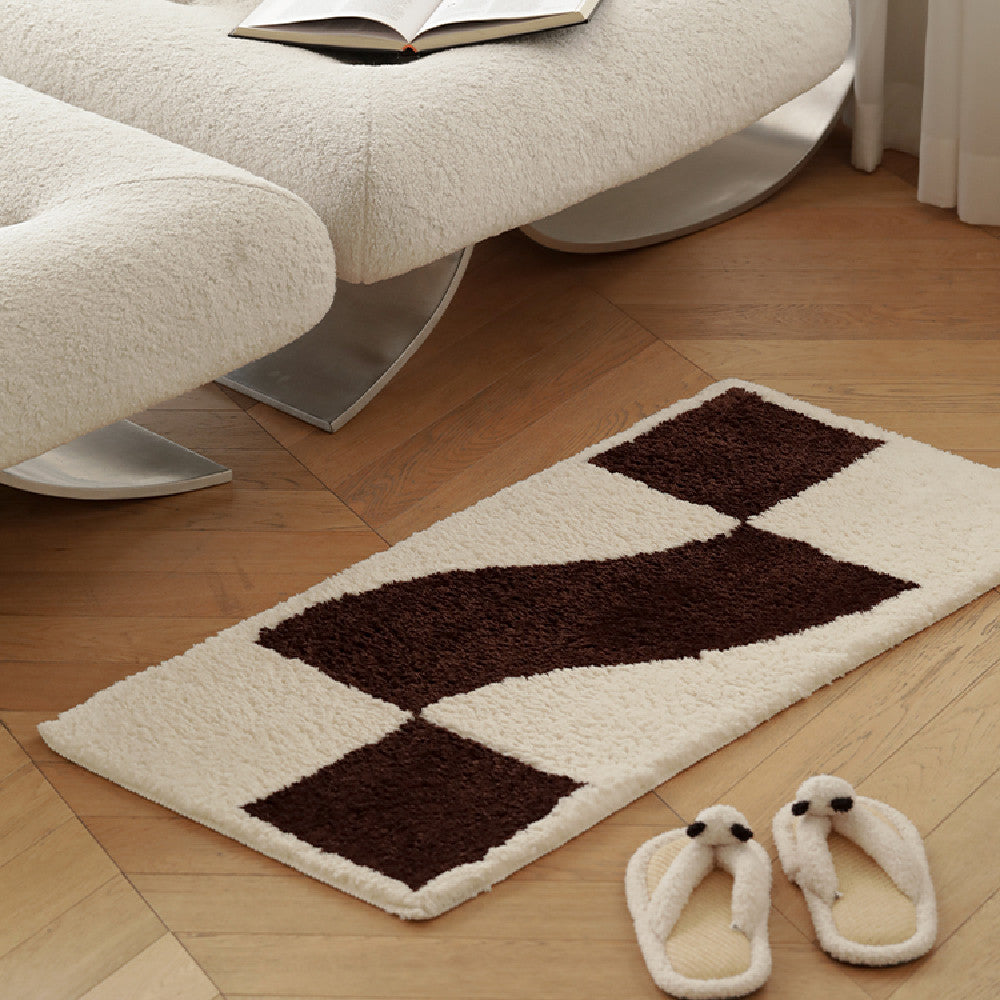 Tapis Damier Texturé Blanc & Brun