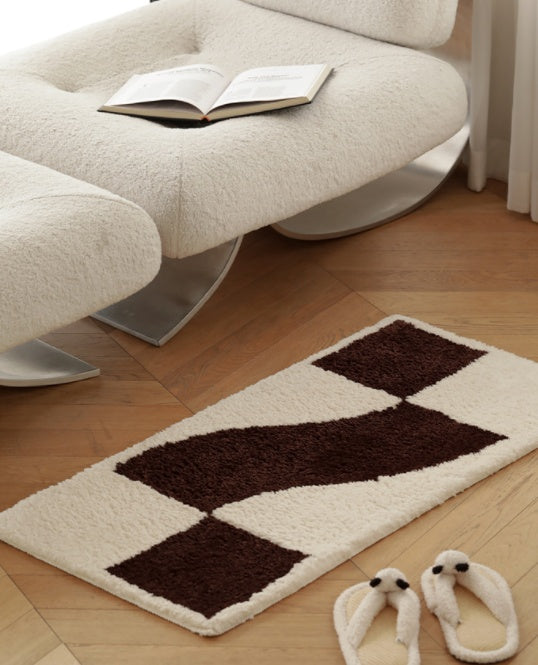 Tapis Damier Texturé Blanc & Brun