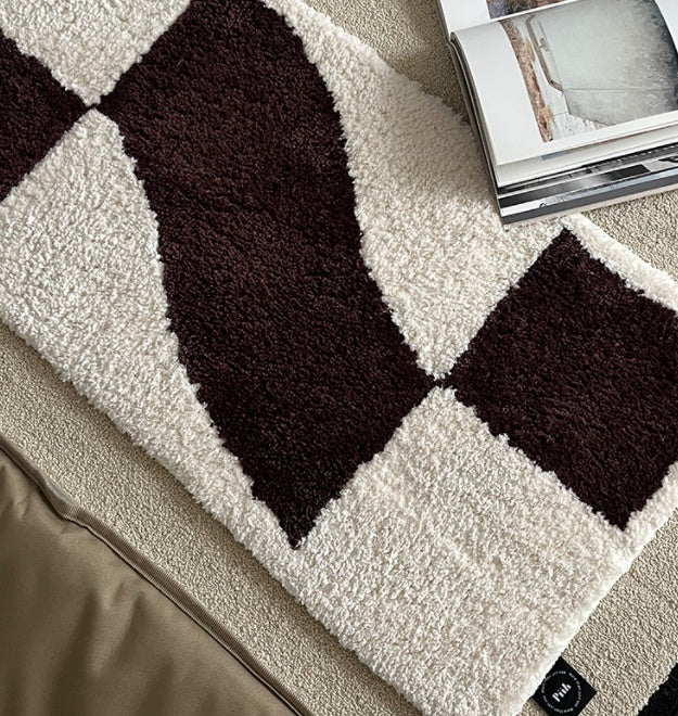 Tapis Damier Texturé Blanc & Brun