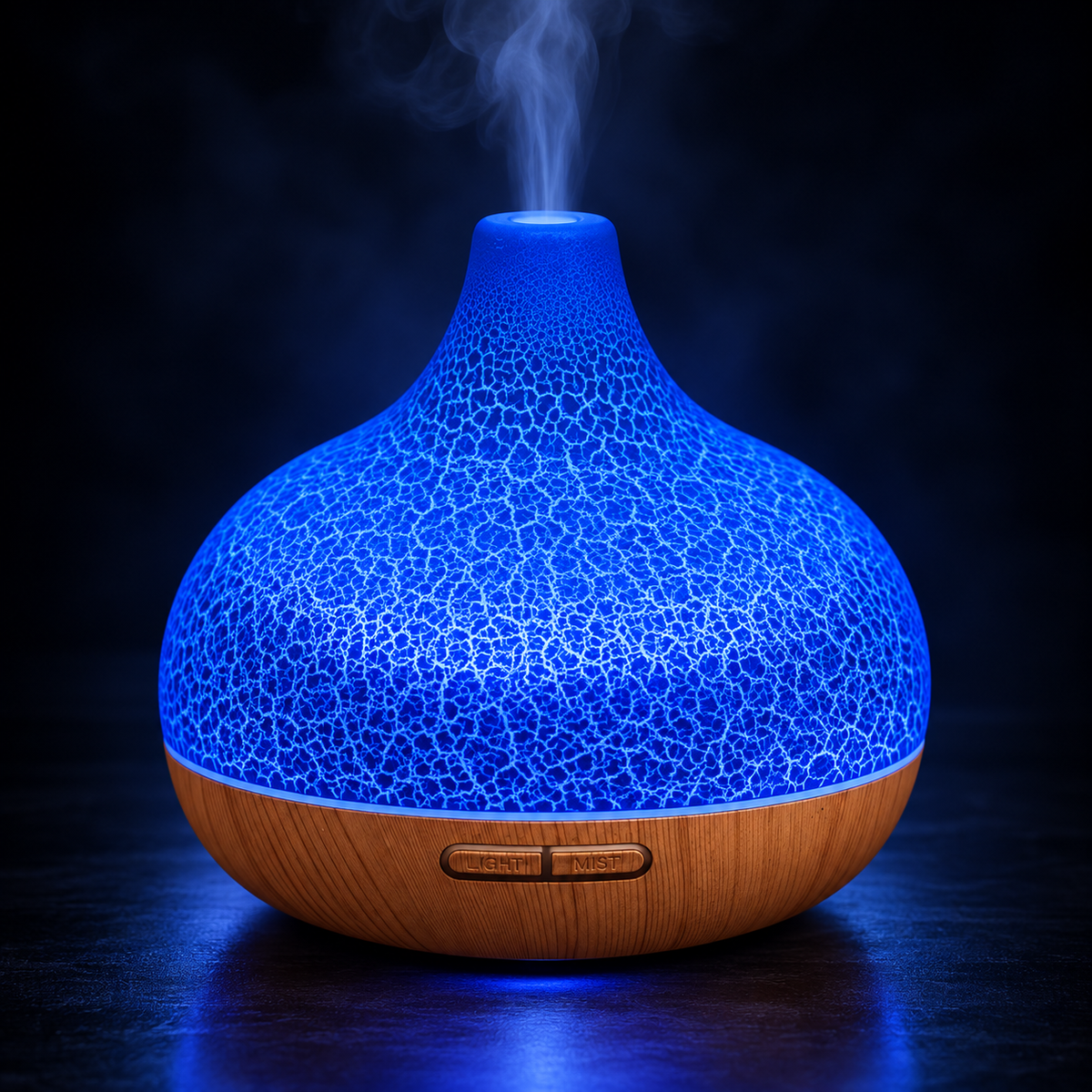 Diffuseur d’ambiance Caléa Santorini allumé avec éclairage LED bleu