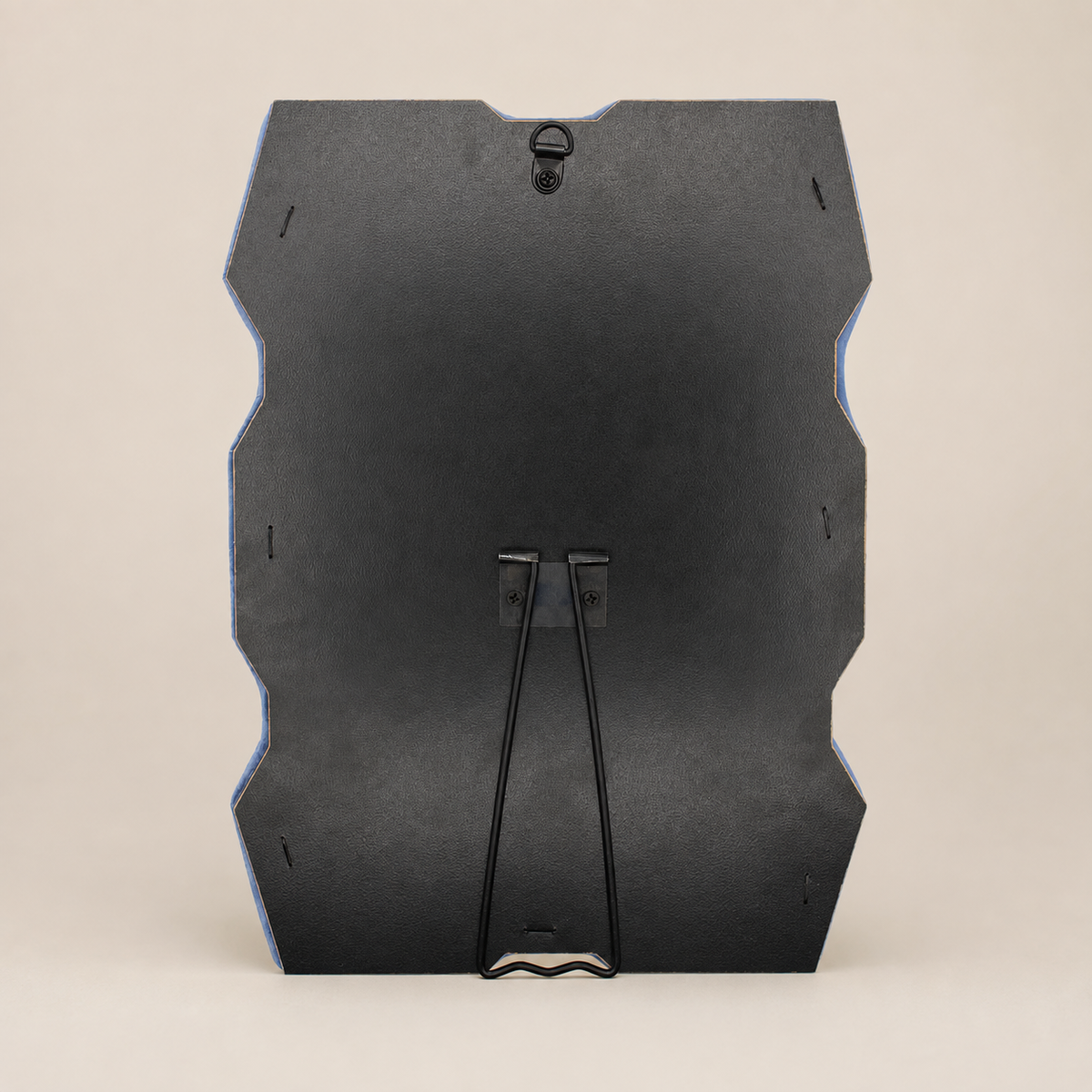 Dos du miroir Alma Bleu azur avec pied de support et système de fixation murale